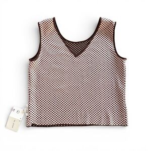 NWT St. John Reversible 4-Way Knit Tank Top Brown Pink Polka Dot Shell size L